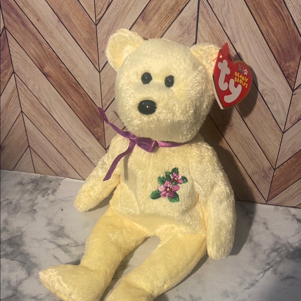 10 Years Mother Ty Yellow Teddy Bear with Purple Bow Mother’s Day
